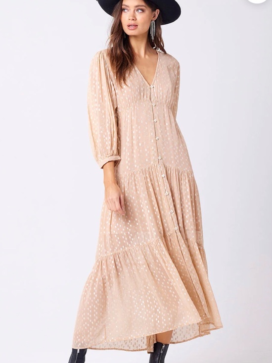 saltwater LUXE Dresses & Skirts - NWT- saltwater LUXE Beige Polka Dot Tiered Maxi Dress / Bathing Suit Cover Up